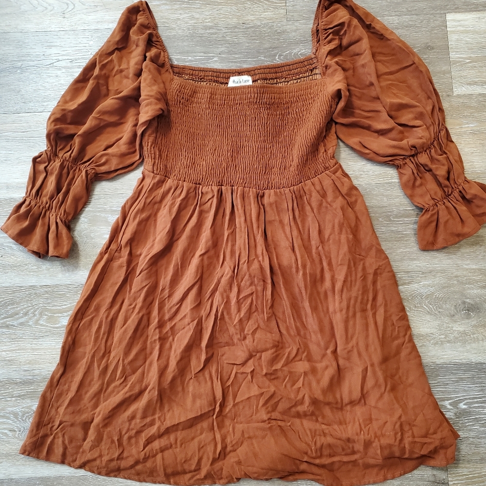 PEACH LOVE burnt orange smocked dress